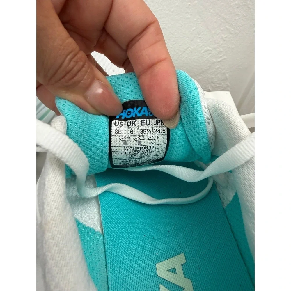 HOKA Clifton 10 Running Shoes White Aqua Blue Women's US 8B Road Sneaker
